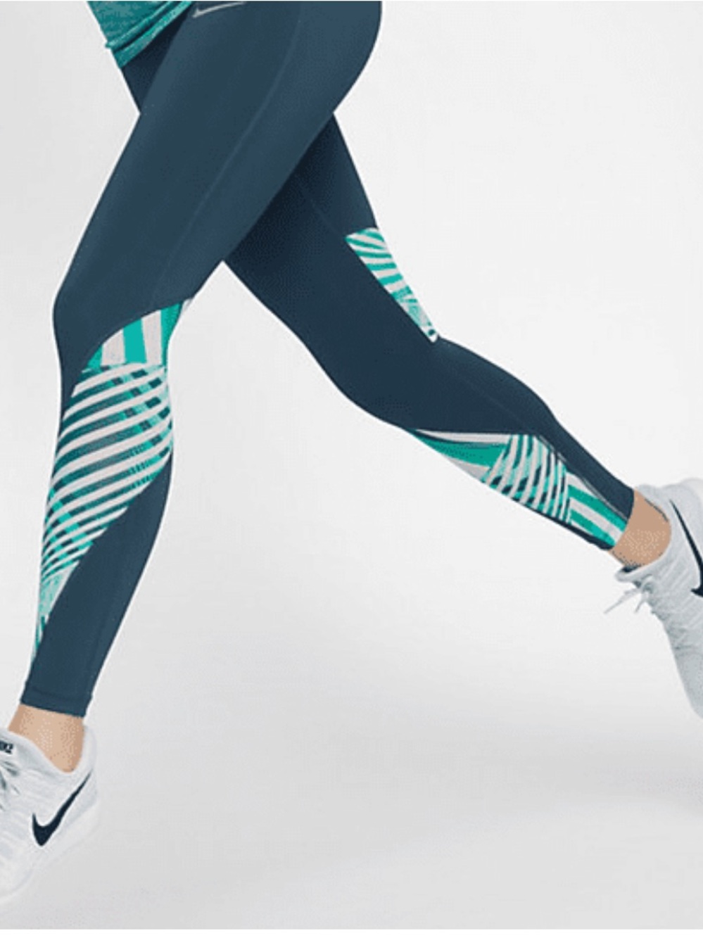 Nike Relay Dri-Fit running tights teal blue color with unique graphics